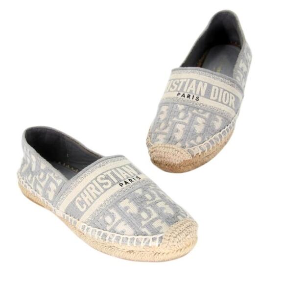 Dior Granville Espadrille 37 Canvas Logo Monogram Slip On Flats CD-0516N-0178 - Picture 1 of 10